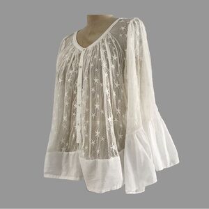 Anthropologie Akemi + Kin Top White Star Embroidered Lace Boxy Ruffle XSP